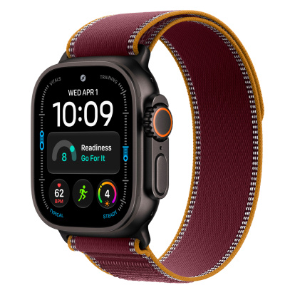Apple Watch Ultra 4, 49 мм корпус из титана цвета «Black», ремешок Trail Loop цвета «Burgundy» размера M/L