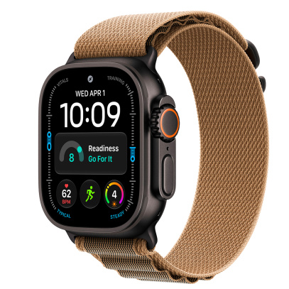 Apple Watch Ultra 4, 49 мм корпус из титана цвета «Black», ремешок Alpine Loop цвета «Desert» размера L