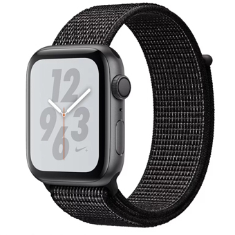 Apple Watch Nike+ Series 4, 44 мм, корпус из алюминия цвета «серый космос», спортивный браслет Nike чёрного цвета