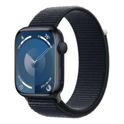 Apple Watch Series 9, 45 мм корпус из алюминия цвета «Midnight», ремешок Sport Loop цвета «Midnight»