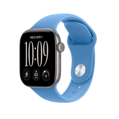 Apple Watch Series 12, 42 мм корпус из алюминия цвета «Space Gray», ремешок Sport Band размера M/L цвета «Wildflower Blue»