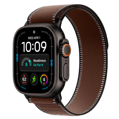 Apple Watch Ultra 4, 49 мм корпус из титана цвета «Black», ремешок Trail Loop цвета «Dark Umber» размера M/L