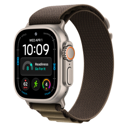 Apple Watch Ultra 4, 49 мм корпус из титана цвета «Natural», ремешок Alpine Loop цвета «Dark Olive» размера S