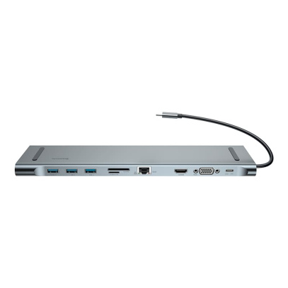 Переходник Baseus для MacBook HUB Enjoyment Series (Type-C to USB3.0+HDMI+SD/MMC+TF/Micro+LAN+VGA+PD+AUX) (CATSX-F0G) Deep Grey, темно-серый