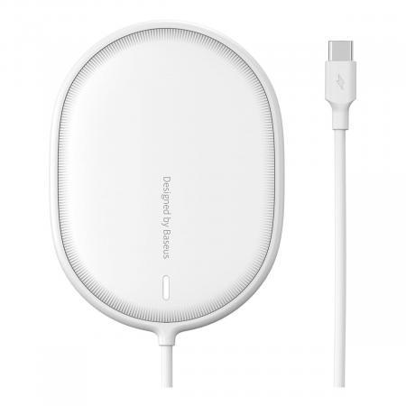 Беспроводное зарядное устройство 15w Baseus Light Magnetic Wireless Charger, Type-C кабель 1,5 м (WXQJ-02) White, белый