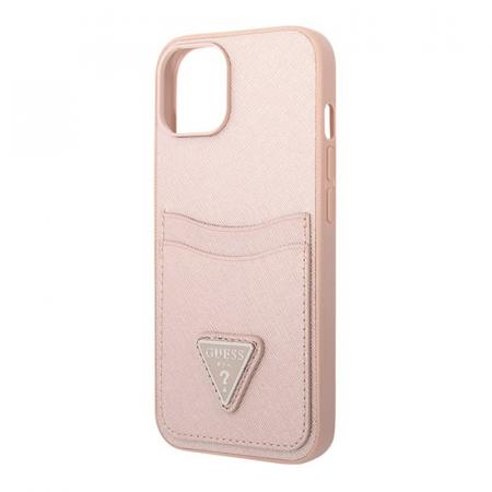 Чехол Guess для iPhone 14 Plus PU Saffiano Double cardslot Metal triangle logo Hard (GUHCP14MPSATPP) Розовый