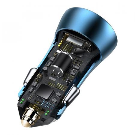 Автомобильное зарядное устройство Baseus Golden Contactor Pro Dual, USB+USB-C, 3A (CCJDZ-C) Синий