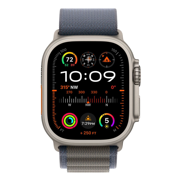 Apple Watch Ultra 2 (2023), 49 мм корпус из титана цвета «Natural», ремешок Alpine Loop размера L цвета «Blue»
