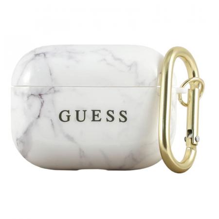 Чехол для Airpods Pro Guess Marble Effect с кольцом (GUACAPTPUMAWH) Белый