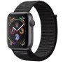 Apple Watch Series 4, 44 мм, корпус из алюминия цвета «серый космос», спортивный браслет чёрного цвета