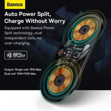 Беспроводное зарядное устройство Baseus Digital LED Display 2in1 Wireless Charger 20W с кабелем USB For type-C 3A 1m BS-W528 (WXSX010101) Black, черный