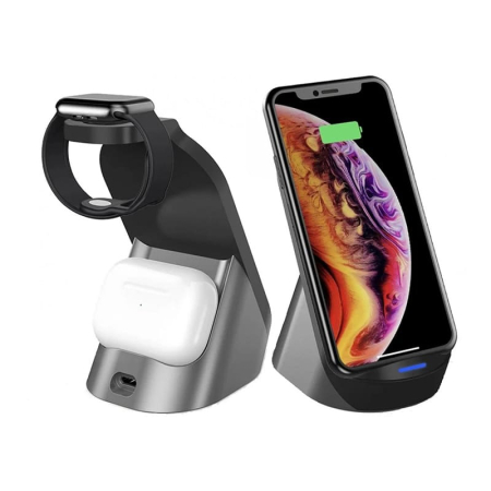 Док-станция Three in one Wireless Charger Station 3в1 15W (H-18) Black, черный