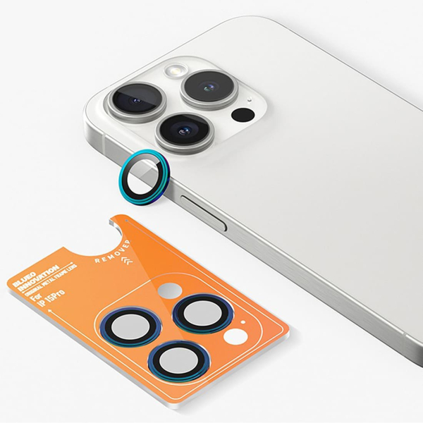 Стекло для камеры iPhone 15 Pro Max BLUEO Original metal frame Colorfull