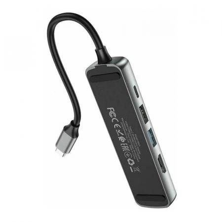 Type-C хаб hoco. для Macbook HDMI+USB3.0+USB2.0+RJ45+PD (HB23) Черный
