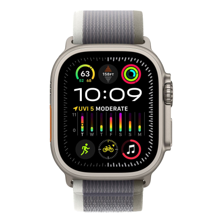 Apple Watch Ultra 2 (2023), 49 мм корпус из титана цвета «Natural», ремешок Trail Loop размера M/L цвета «Green/Gray»