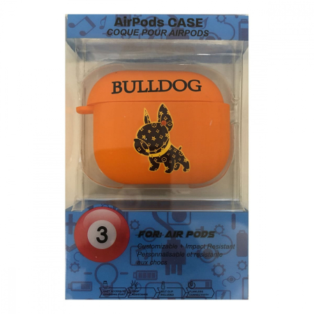 Чехол для AirPods 3 COQUE POUR Оранжевый с рисунком BULLDOG Чехол для AirPods 3 COQUE POUR Оранжевый с рисунком BULLDOG