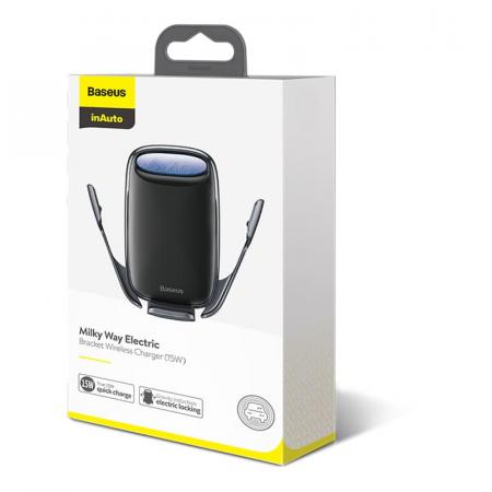 Автомобильный держатель с беспроводной зарядкой Baseus Milky Way Electric Bracket Wireless Charger, 15W (WXHW02-01) Черный