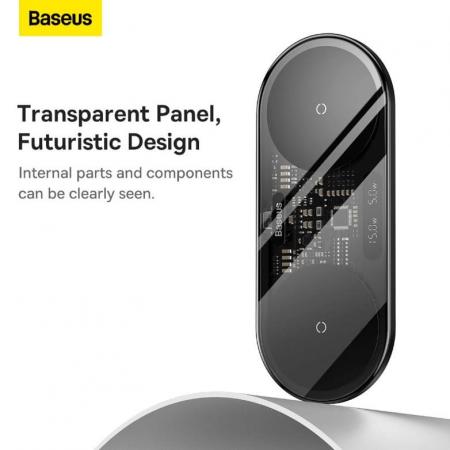 Беспроводное зарядное устройство Baseus Digital LED Display 2in1 Wireless Charger 20W с кабелем USB For type-C 3A 1m BS-W528 (WXSX010101) Black, черный