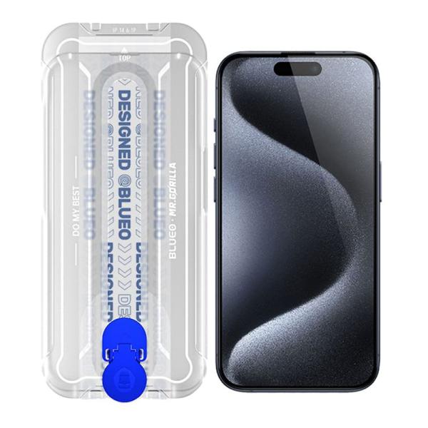 Стекло для iPhone 15 Pro BLUEO Corning Gorilla USA Anti-Static +installer Чёрный