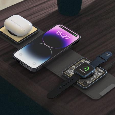 Беспроводная зарядная станция Deppa 3в1 Crystal MagSafe Fold Travel QI складная (23153) Black, черный