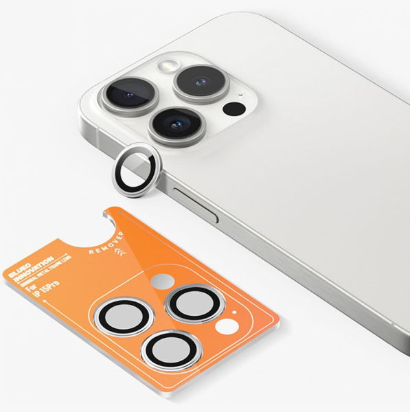 Стекло для камеры iPhone 15 Pro BLUEO Camera lens Armor metal (3 шт. +installer) (BM2541-15Pro-SIL) Серебристый