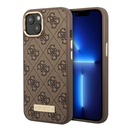 Чехол Guess для iPhone 13 с Magsafe PU 4G Plate metal logo Hard (GUHMP13MU4GPRW) Коричневый
