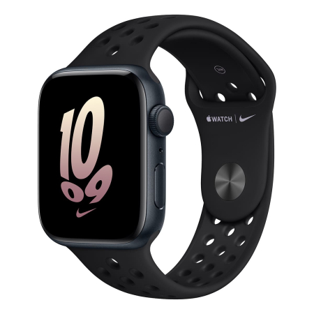Apple Watch Nike SE (2022), 44 мм корпус из алюминия цвета «Midnight», ремешок Nike Sport Band размера M/L цвета «Black/Black» Apple Watch Nike SE (2022), 44 мм корпус из алюминия цвета «Midnight», ремешок Nike Sport Band размера M/L цвета «Black/Black»