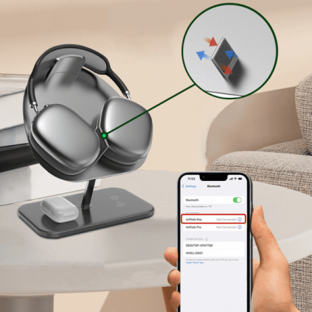 Беспроводное зарядное устройство-подставка для наушников WiWU Hubble Stand Wireless Charger 3в1 30W (M15) Gray, серый Беспроводное зарядное устройство-подставка для наушников WiWU Hubble Stand Wireless Charger 3в1 30W (M15) Gray, серый