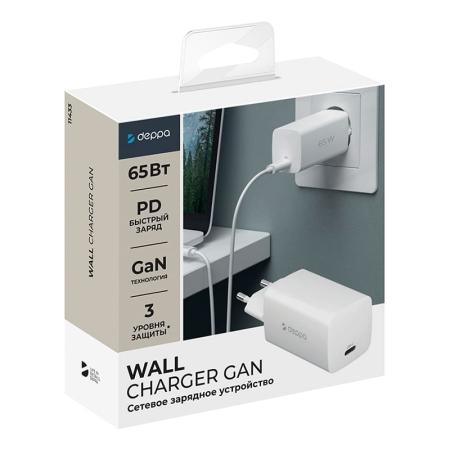 Зарядное устройство Deppa Wall Charger GaN USB Type-C, PD 3.0, 65 Вт, GaN (11433), белый