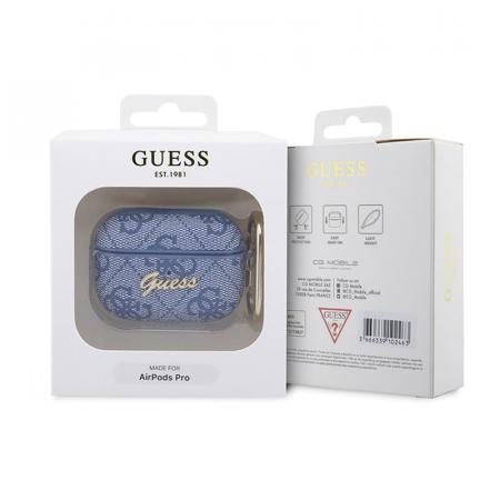Чехол Guess для Airpods Pro PU leather 4G с карабином и металлическим логотипом (GUAP4GSMB) Синий