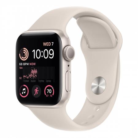 Apple Watch SE (2022), 40 мм корпус из алюминия цвета «Starlight», ремешок Sport Band размера S/M цвета «Starlight» Apple Watch SE (2022), 40 мм корпус из алюминия цвета «Starlight», ремешок Sport Band размера S/M цвета «Starlight»