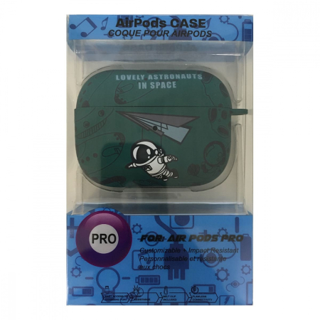 Чехол для AirPods Pro COQUE POUR Зеленый с рисунком Lovely astronauts in space
