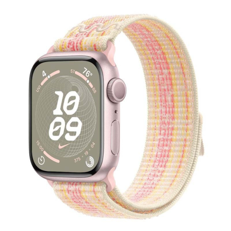 Apple Watch Series 9, 41 мм корпус из алюминия цвета «Pink», ремешок Nike Sport Loop цвета «Starlight/Pink»