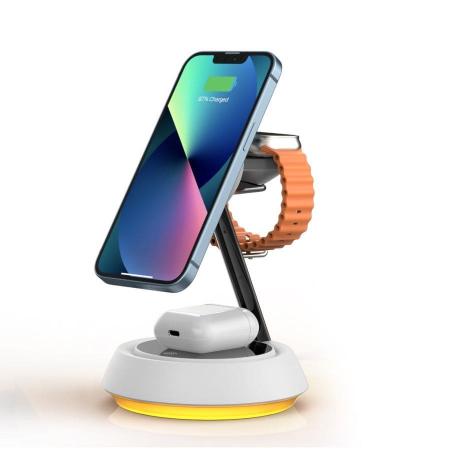 Беспроводное зарядное устройство WiWU TRIPLE 15W Foldable 3в1 wireless charger (Wi-W002) White, белый