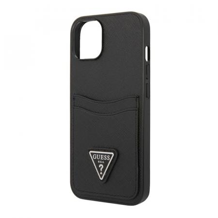 Чехол Guess для iPhone 14 Plus PU Saffiano Double cardslot Metal triangle logo Hard (GUHCP14MPSATPK) Черный