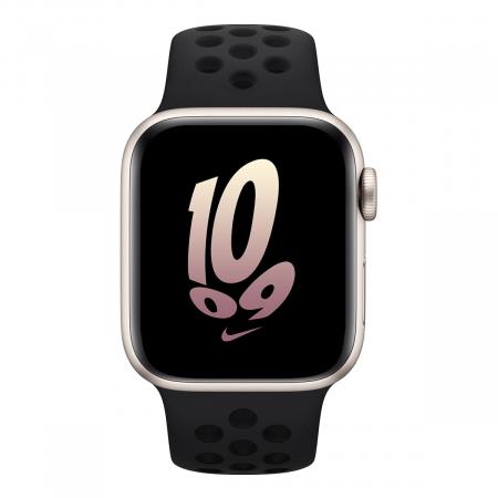 Apple Watch Nike SE (2022), 40 мм корпус из алюминия цвета «Starlight», ремешок Nike Sport Band размера S/M цвета «Black/Black» Apple Watch Nike SE (2022), 40 мм корпус из алюминия цвета «Starlight», ремешок Nike Sport Band размера S/M цвета «Black/Black»