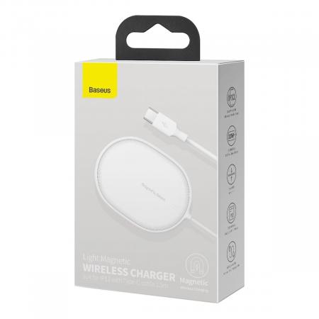 Беспроводное зарядное устройство 15w Baseus Light Magnetic Wireless Charger, Type-C кабель 1,5 м (WXQJ-02) White, белый