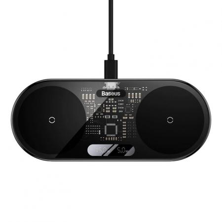 Беспроводное зарядное устройство Baseus Digital LED Display 2in1 Wireless Charger 20W с кабелем USB For type-C 3A 1m BS-W528 (WXSX010101) Black, черный