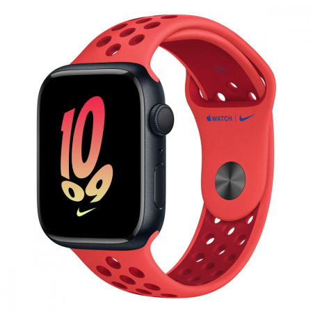 Apple Watch Nike Series 8, 45 мм корпус из алюминия цвета «Midnight», ремешок Nike Sport Band размера M/L цвета «Bright Crimson/Gym Red»