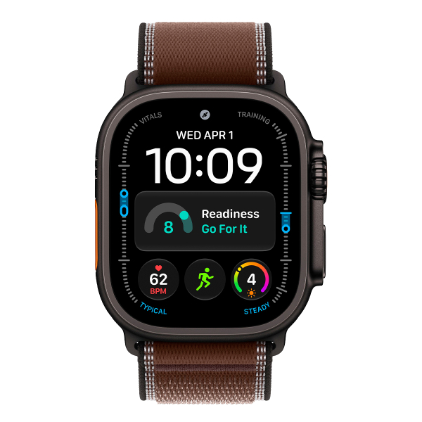 Apple Watch Ultra 4, 49 мм корпус из титана цвета «Black», ремешок Trail Loop цвета «Dark Umber» размера S/M