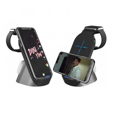 Док-станция Three in one Wireless Charger Station 3в1 15W (H-18) Black, черный