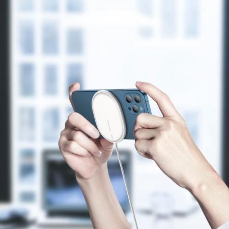 Беспроводное зарядное устройство 15w Baseus Light Magnetic Wireless Charger, Type-C кабель 1,5 м (WXQJ-02) White, белый