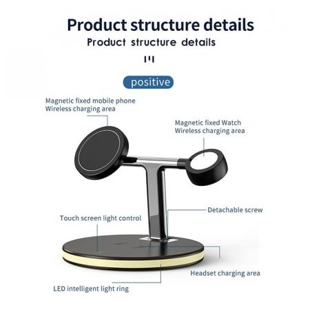 Беспроводное зарядное устройство 3в1 Wireless Charging Station Dock 25W Black, черный