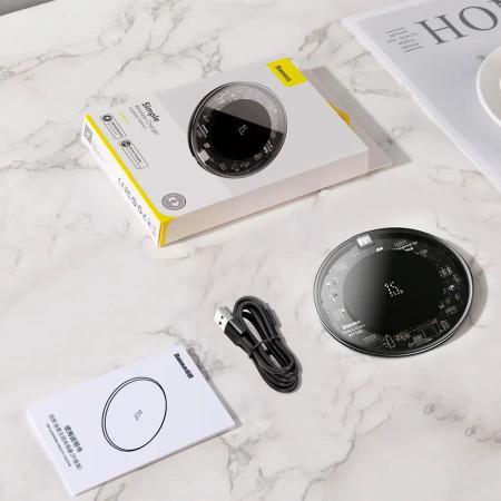 Беспроводное зарядное устройство Baseus Simple Wireless Charger 15W Type-C BSWC-P10CX (WXJK-BA02) Black, черный/прозрачный