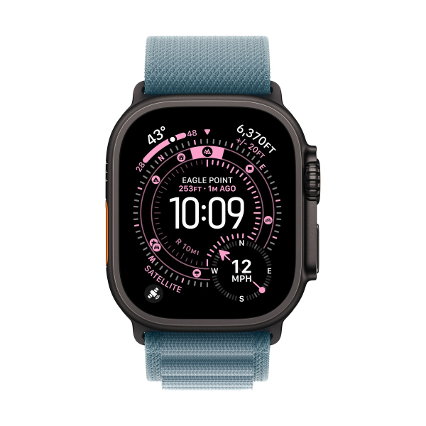 Apple Watch Ultra 3 (2025), 49 мм корпус из титана цвета «Black», ремешок Alpine Loop размера M цвета «Light Blue»