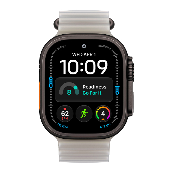 Apple Watch Ultra 4, 49 мм корпус из титана цвета «Black», ремешок Ocean Band цвета «Translucent Gray»