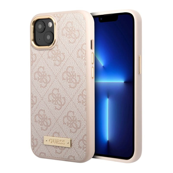 Чехол Guess для iPhone 13 с Magsafe PU 4G Plate metal logo Hard (GUHMP13MU4GPRP) Розовый
