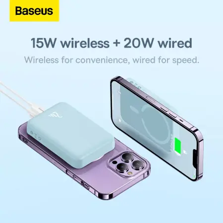 Внешний аккумулятор Baseus Magnetic Wireless Charging power bank с поддержкой беспроводной зарядки 10000mAh 20W (PPCXM10) Голубой