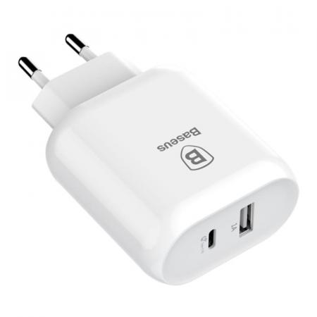 Зарядное устройство USB Type-C с кабелем Baseus (2 USB) Quick Charge 32 Вт 5V/9V/12V Bojure Series разъем Lightning (TZTUN-BJ02), белый