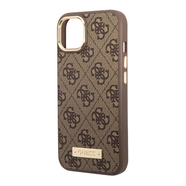 Чехол Guess для iPhone 13 с Magsafe PU 4G Plate metal logo Hard (GUHMP13MU4GPRW) Коричневый